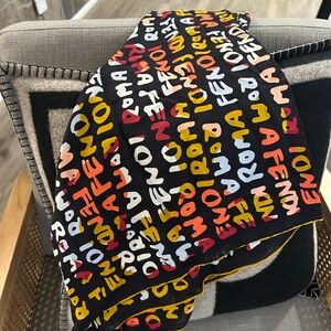 FENDI Roma Print Long Silk Scarf Black